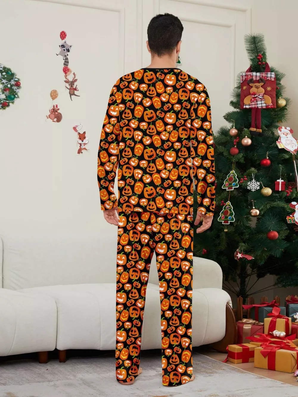 Full Size Family Matching Halloween Pumpkin Print Pajama Set Plus Size, image 7