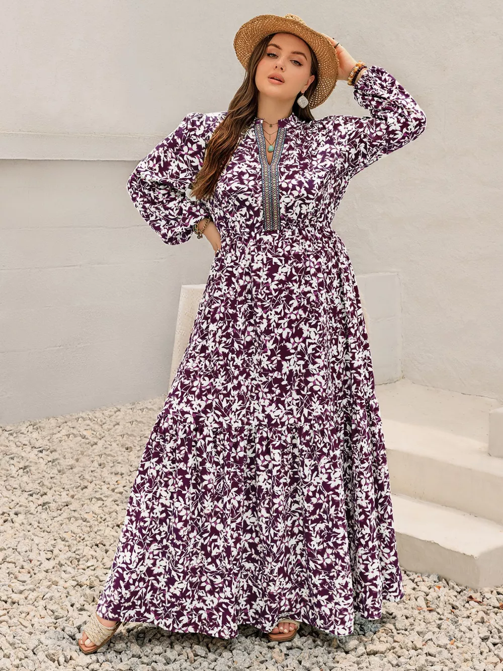 Plus Size Floral Print Maxi Dress with Long Sleeves, image 7