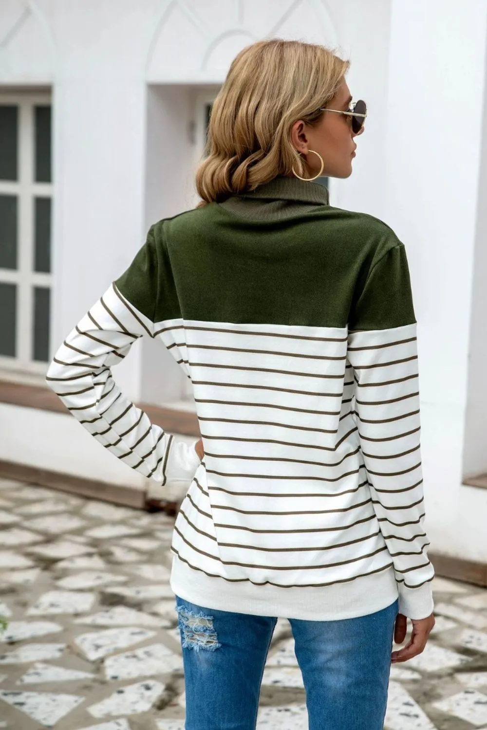 Striped Contrast Turtleneck Sweater, image 2
