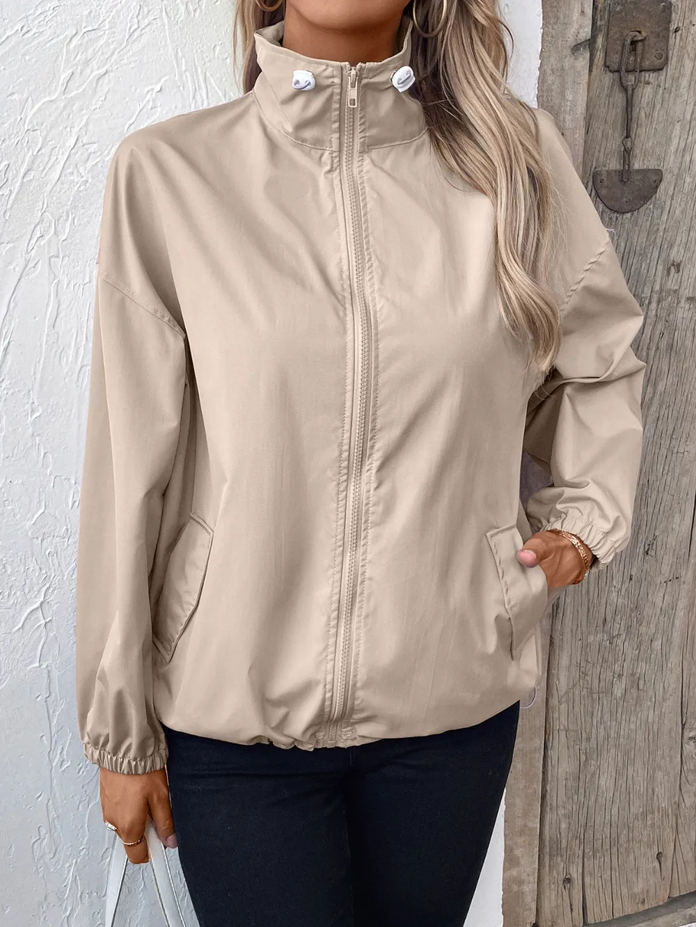 Pocketed Zip Up Long Sleeve Jacket, image 2
