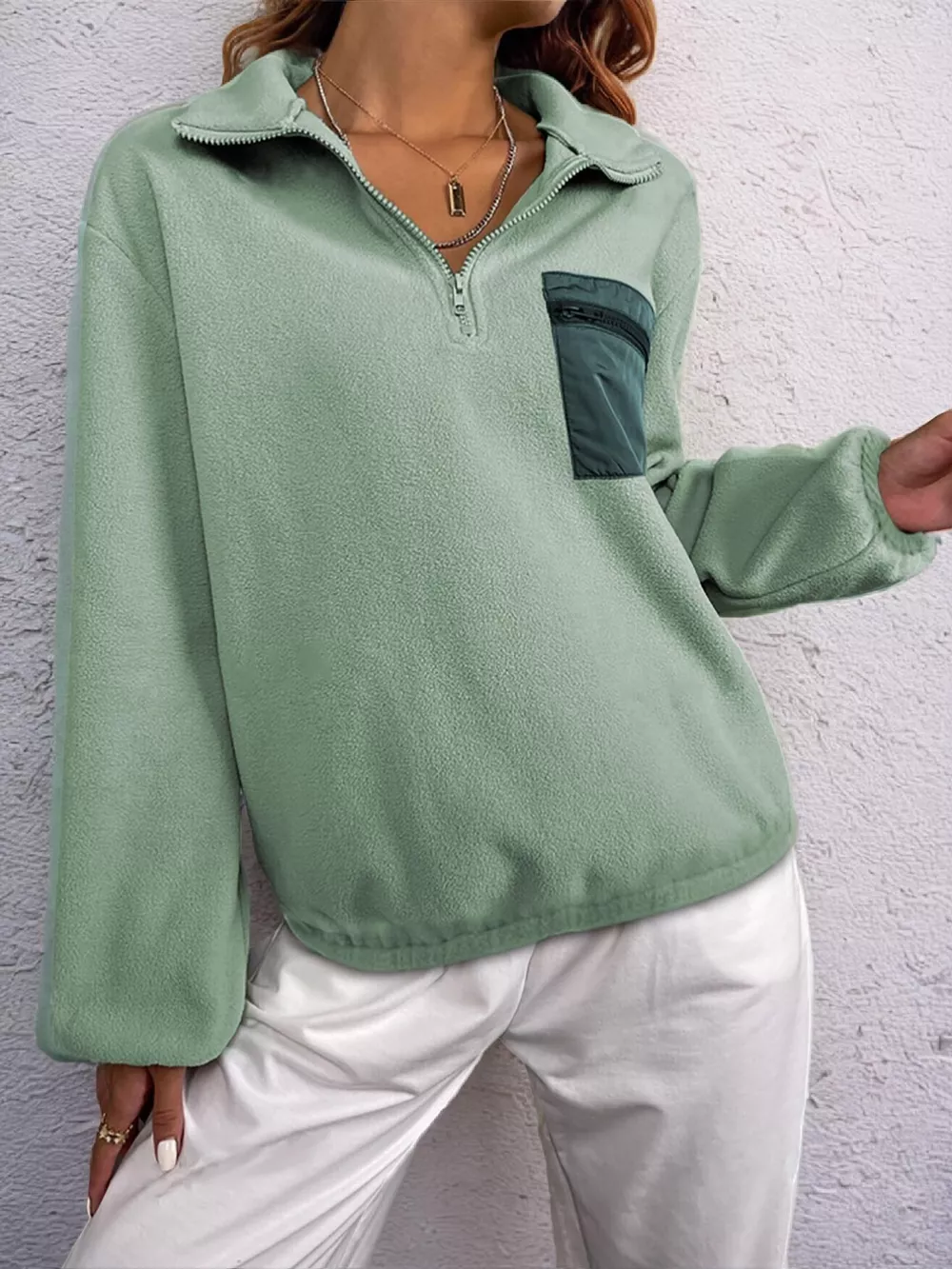 Half Zip Dropped Shoulder Sweatshirt, image 3