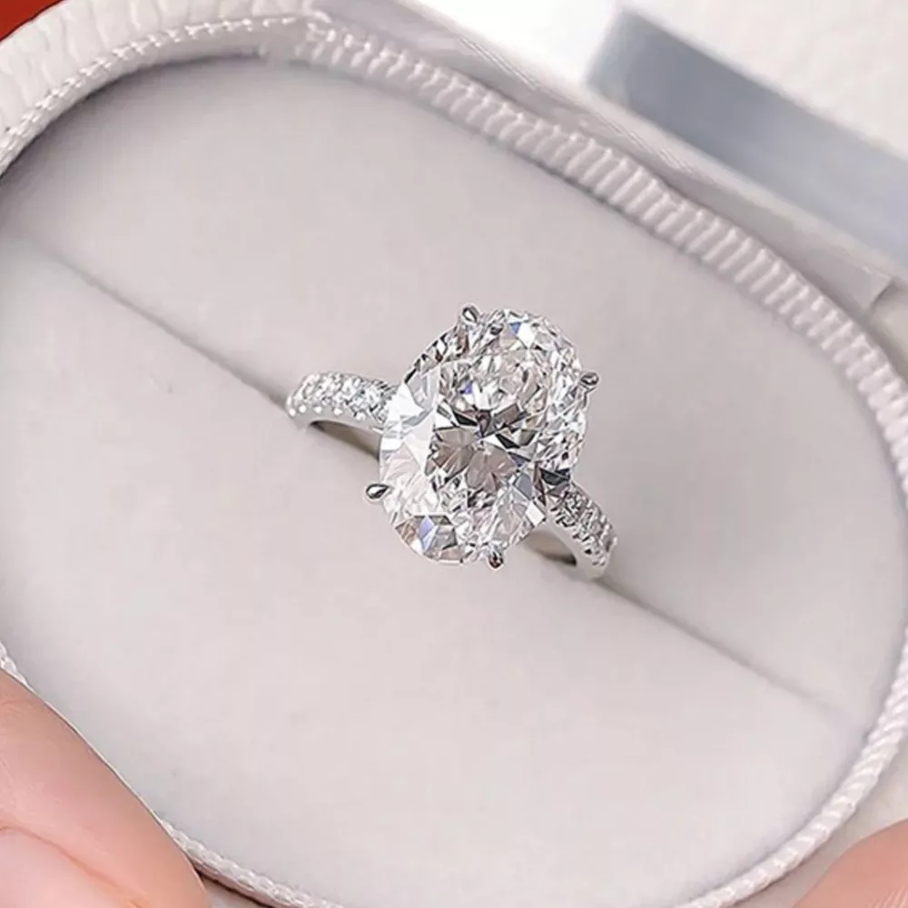 3 Carat 925 Sterling Silver Moissanite Oval Ring