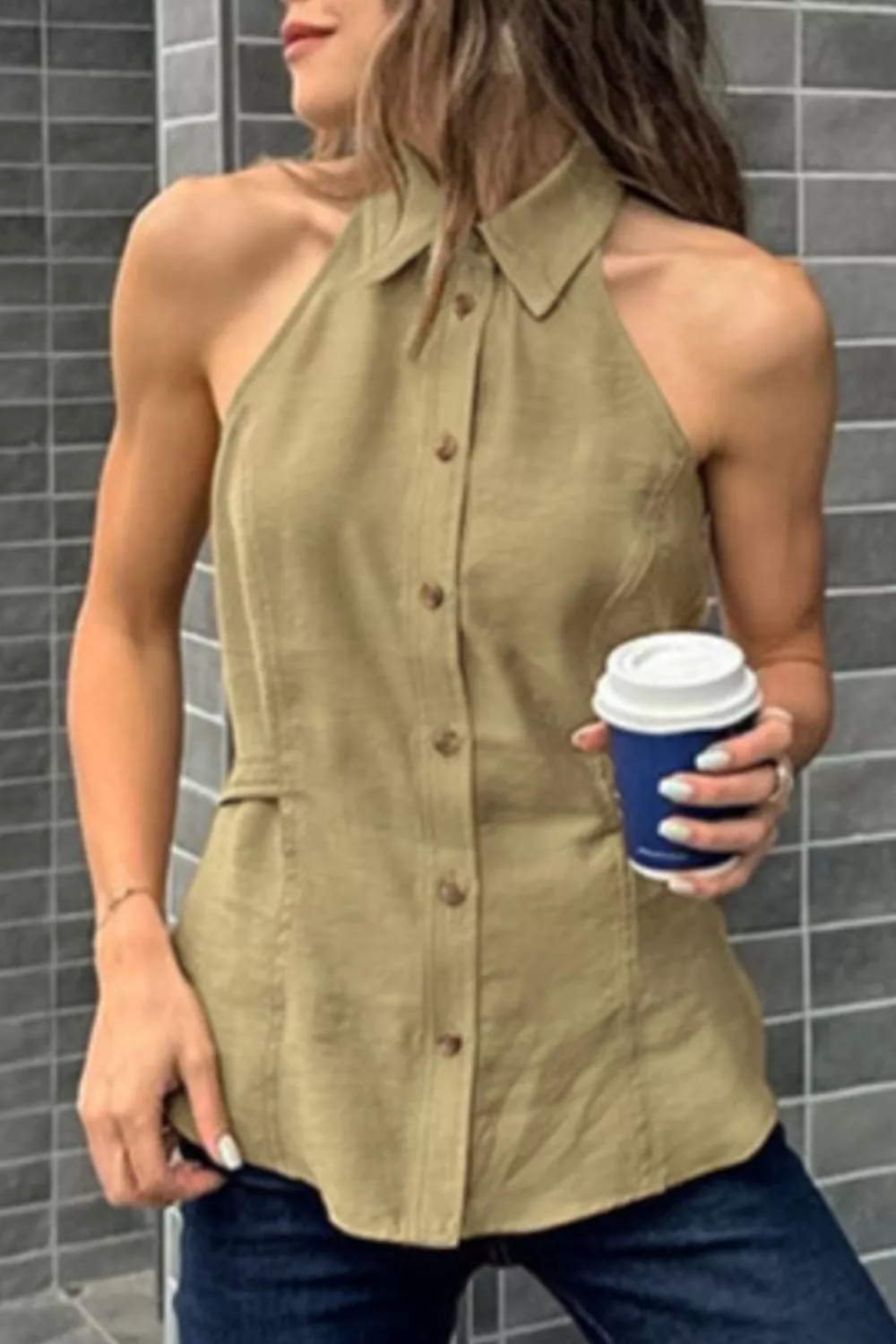 Button-Down Sleeveless Top, image 2