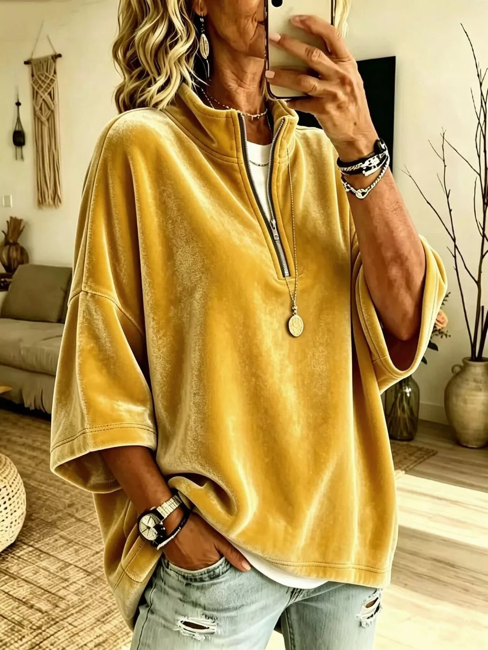 Full Size Velvet Quarter-Zip Sweatshirt Plus Size, image 19
