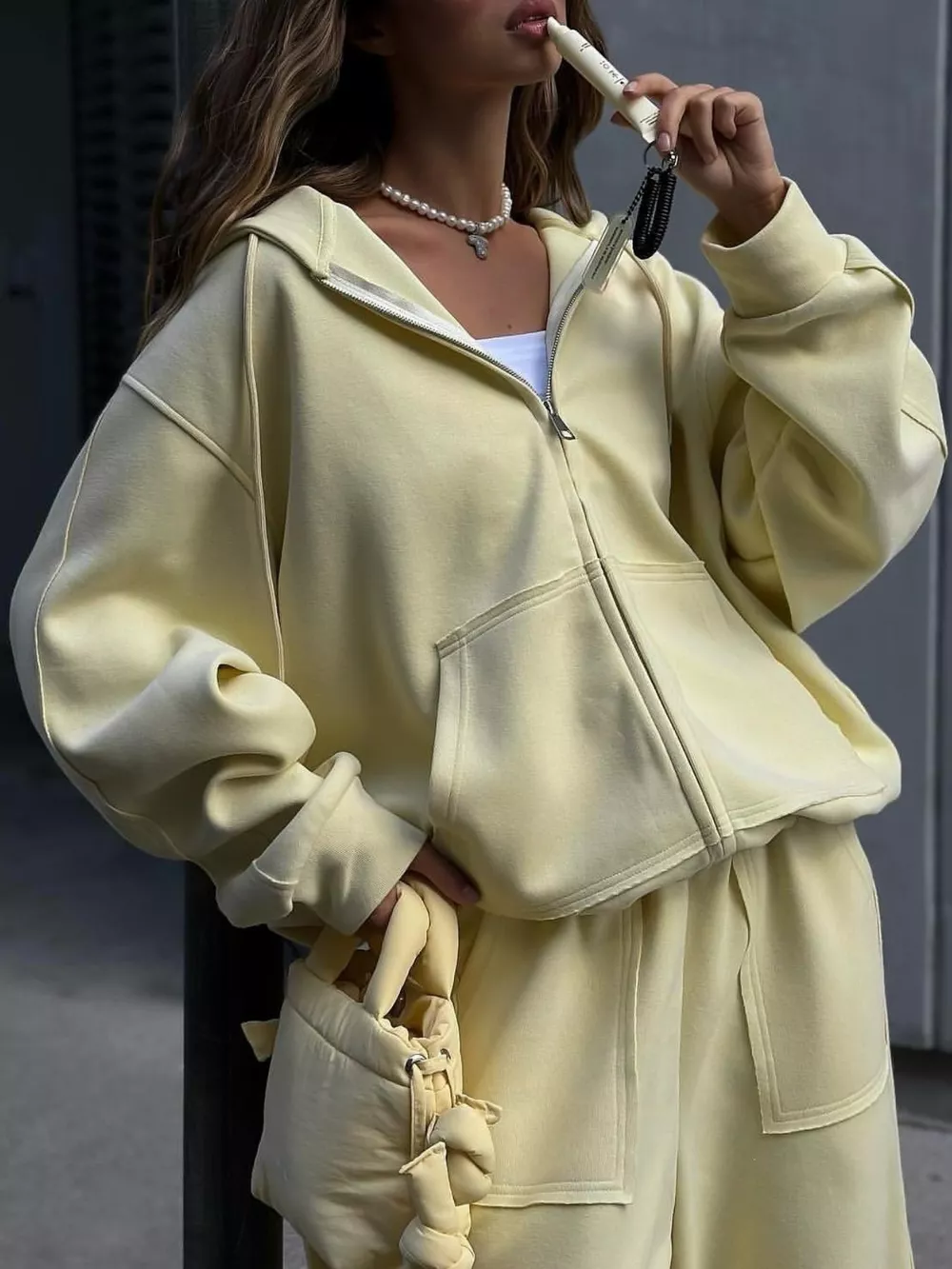 Oversized Zip-Up Hoodie and Wide-Leg Pants Set, image 23
