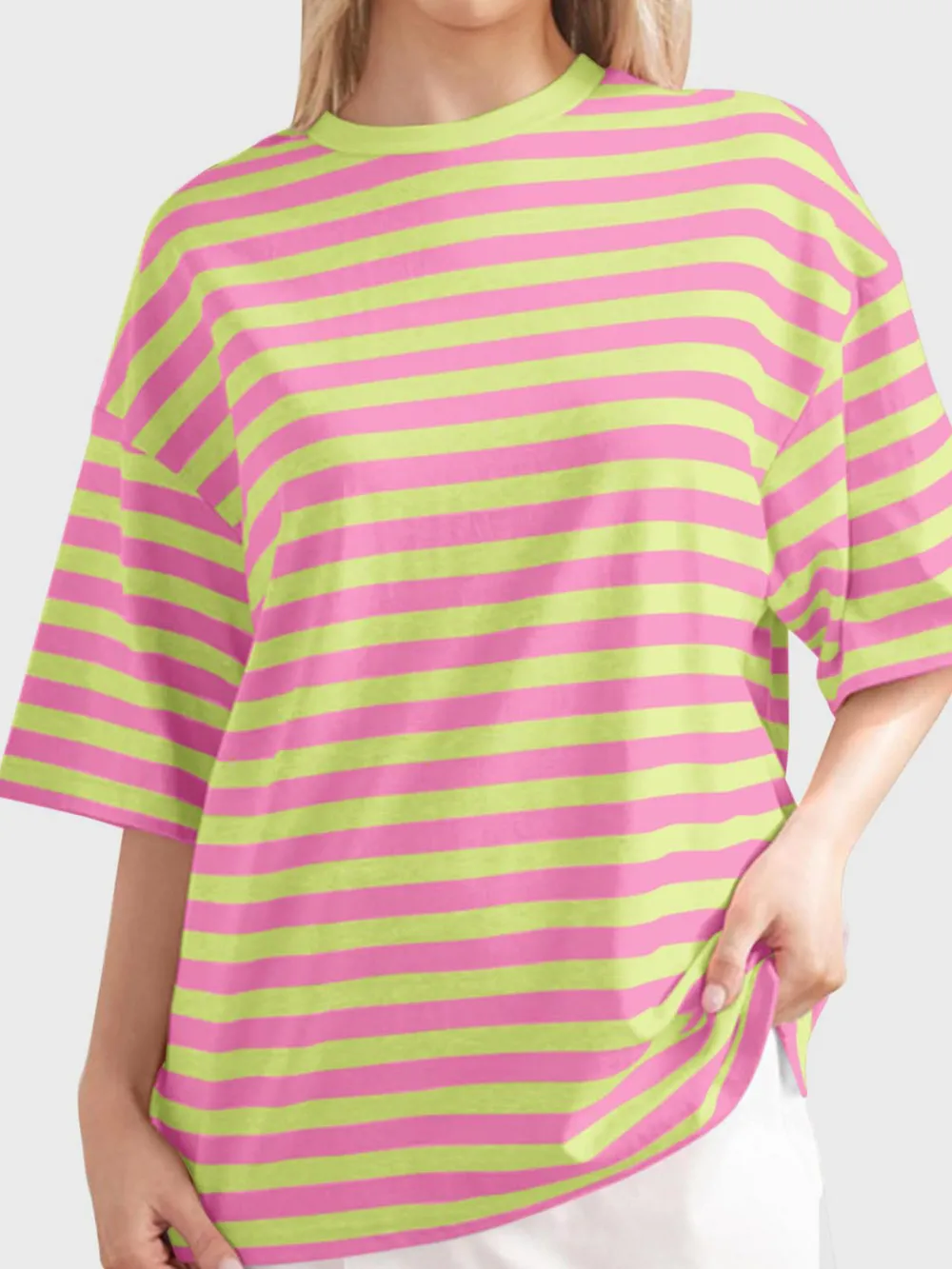 Striped Round Neck Half Sleeve T-Shirt, image 2
