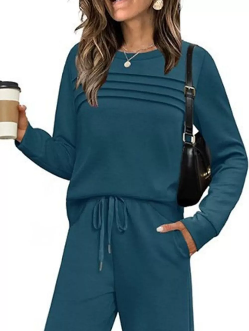 Full Size Long Sleeve Round Neck Top and Pants Set Plus Size, image 15