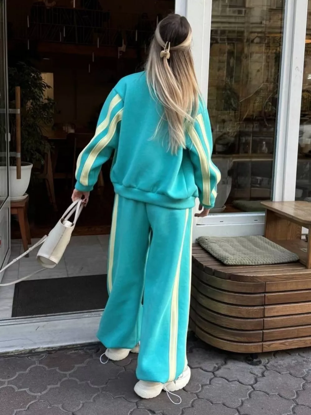 Contrast Striped Zip Up Top and Pants Set, image 4