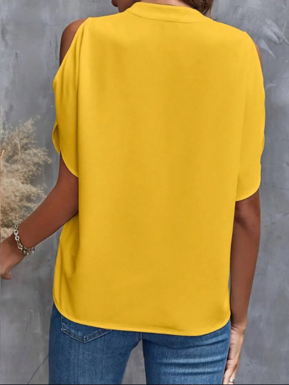 Notched Cold Shoulder Half Sleeve Blouse, image 22
