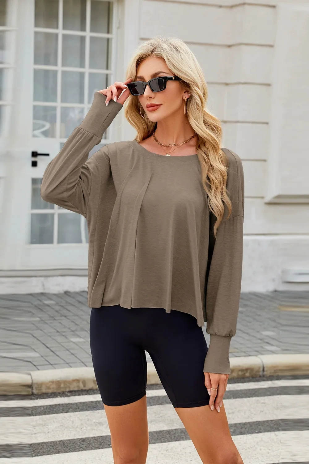 Backless Round Neck Long Sleeve T-Shirt, image 16