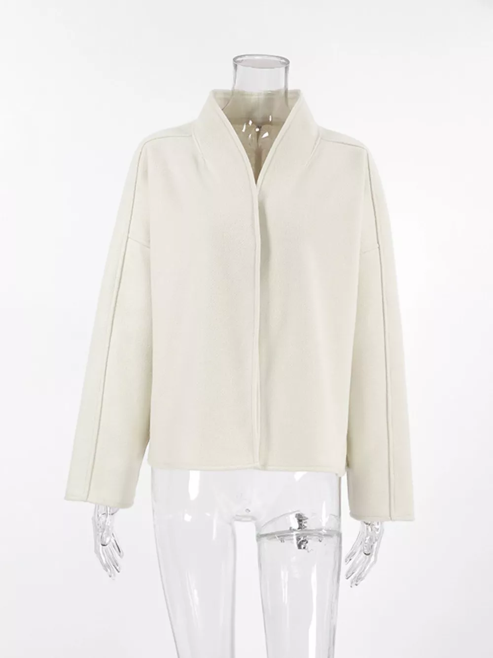 Elegant Stand Collar Open Front Outerwear, image 5