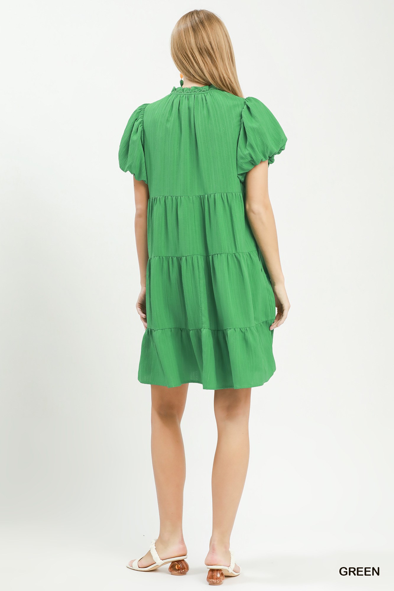 Puff Sleeve Tiered Babydoll Dress, image 3