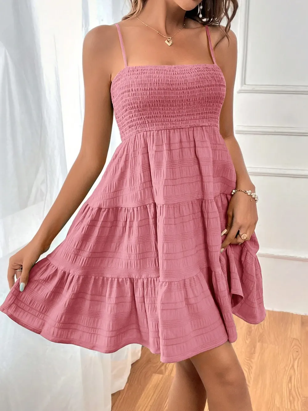 Smocked Tiered Sleeveless Mini Dress, image 25