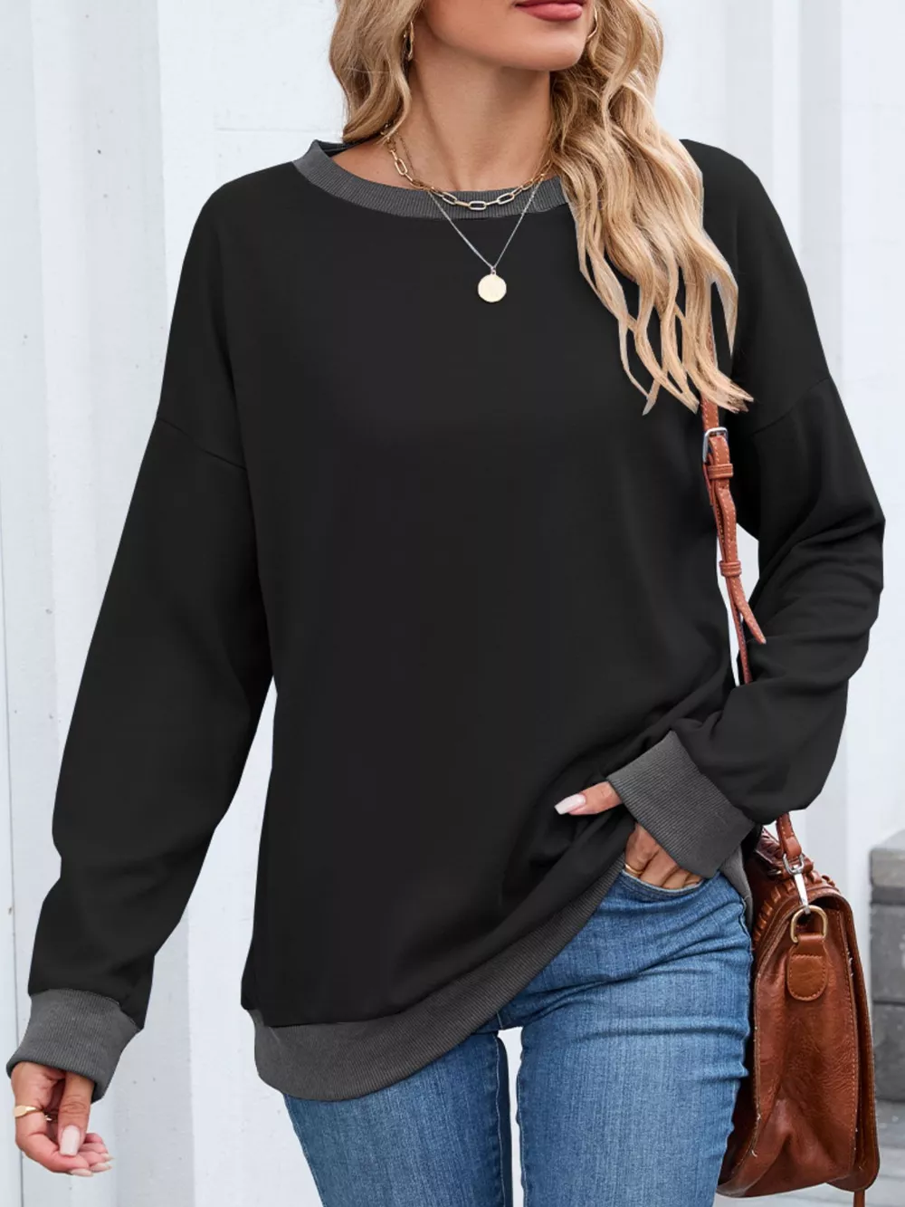Contrast Trim Long Sleeve Sweatshirt, image 23