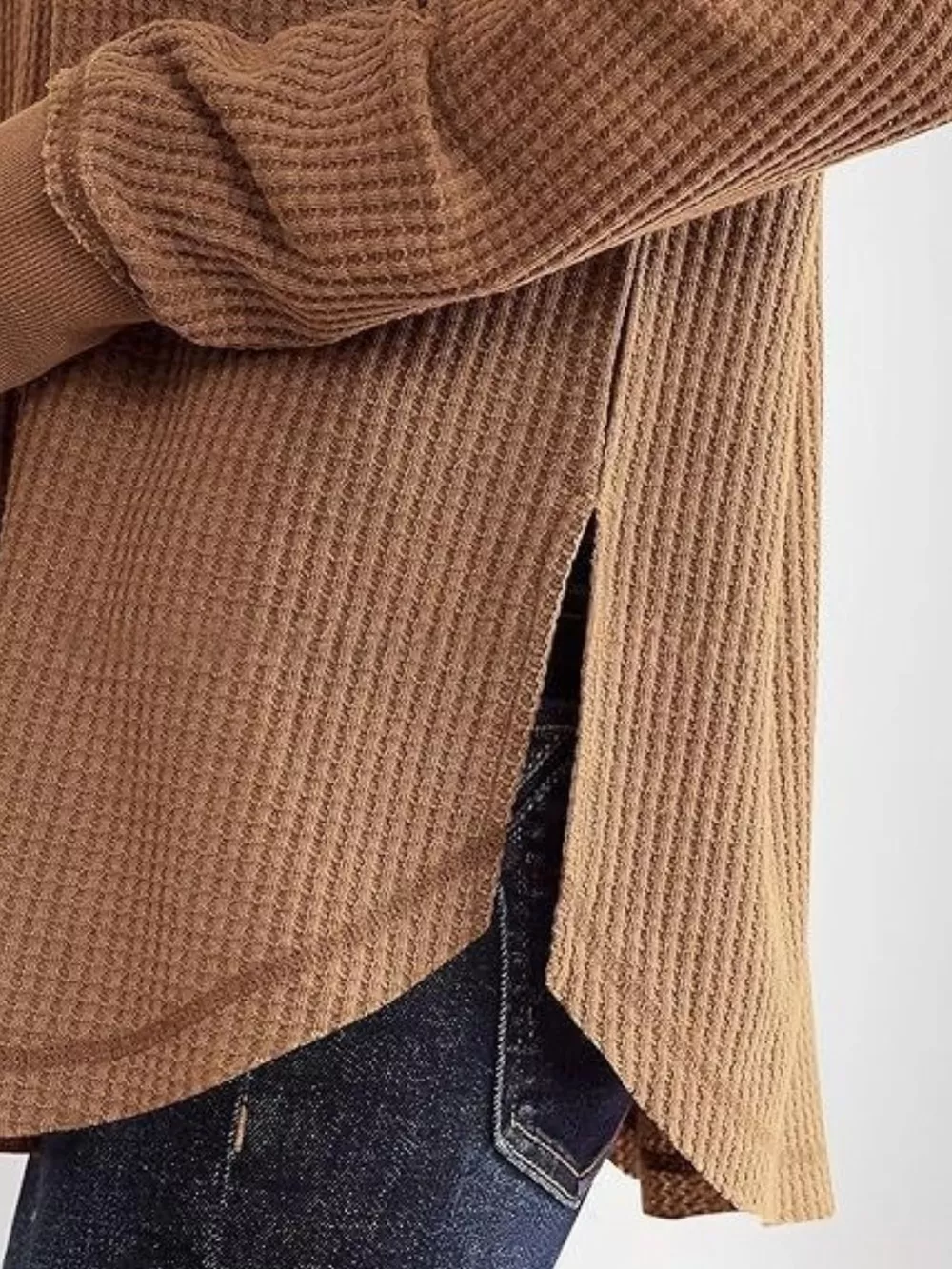 Slit Notched Long Sleeve T-Shirt, image 12