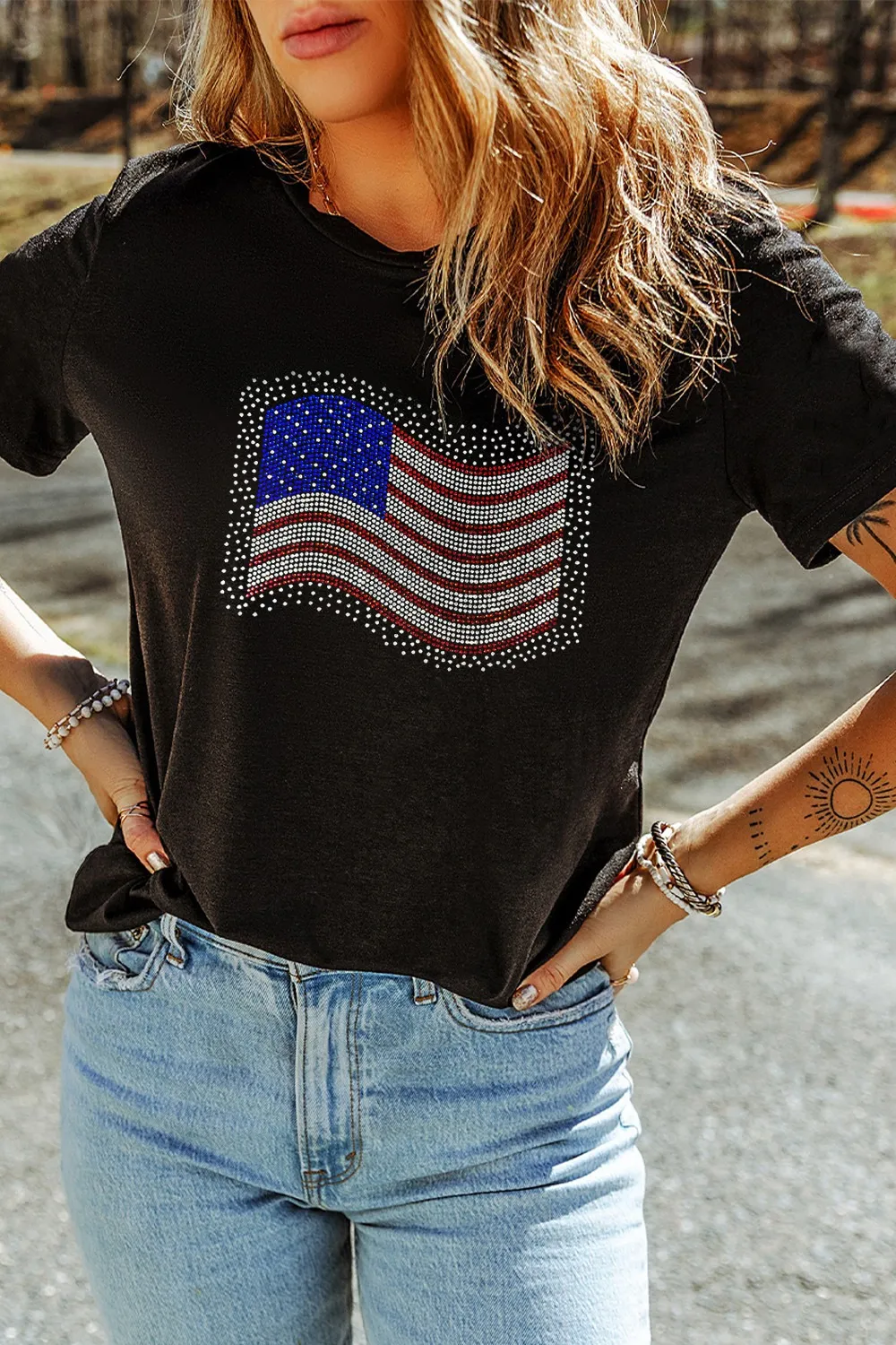 US Flag Round Neck Short Sleeve T-Shirt, image 5