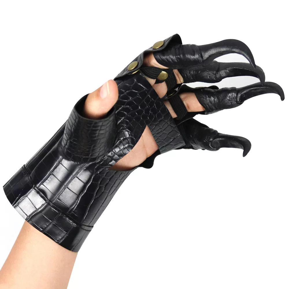 Halloween Gothic Crocodile Pattern Fingerless Claw Gloves with Rivet Accents, image 2