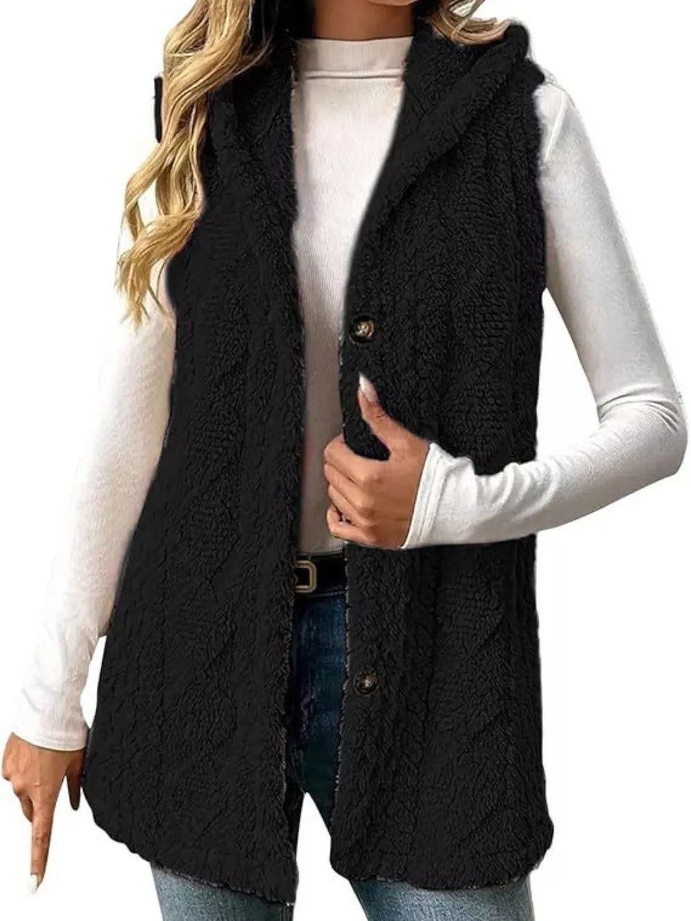 Button-Down Sherpa Hooded Vest Coat, image 10