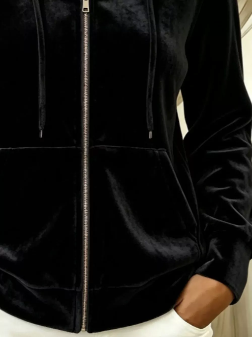 Full Size Velvet Zip-Up Outerwear with Drawstring Plus Size, image 3