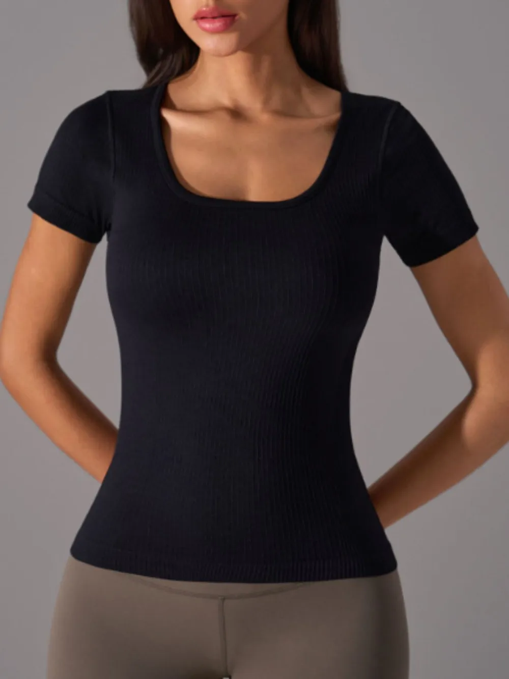 Square Neck Active T-Shirt with Detachable Chest Pads, image 10