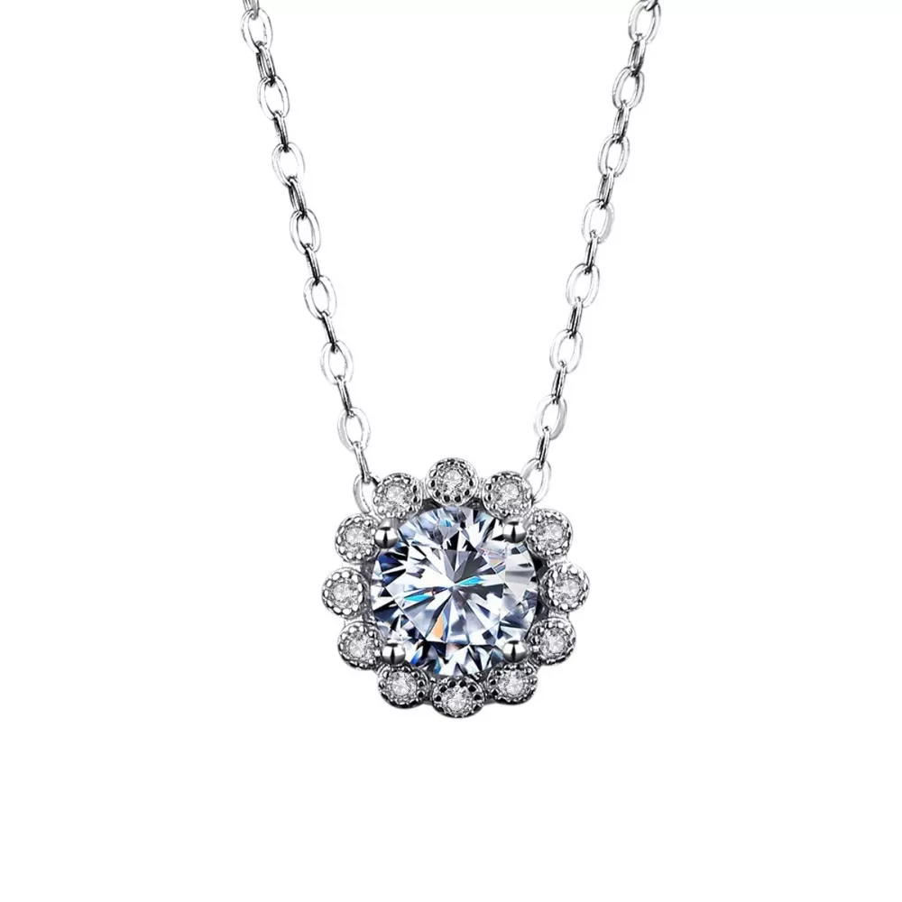1 Carat Moissanite 925 Sterling Silver Flower Necklace, image 5