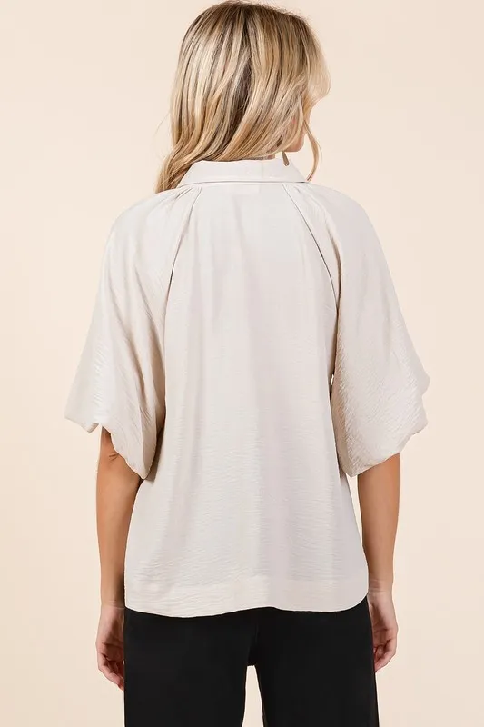 Airflow Short Bubble Sleeve Button Down Shirt, image 2