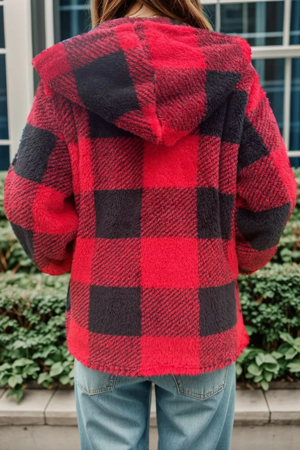 Full Size Plaid Long Sleeve Hooded Coat, image 3