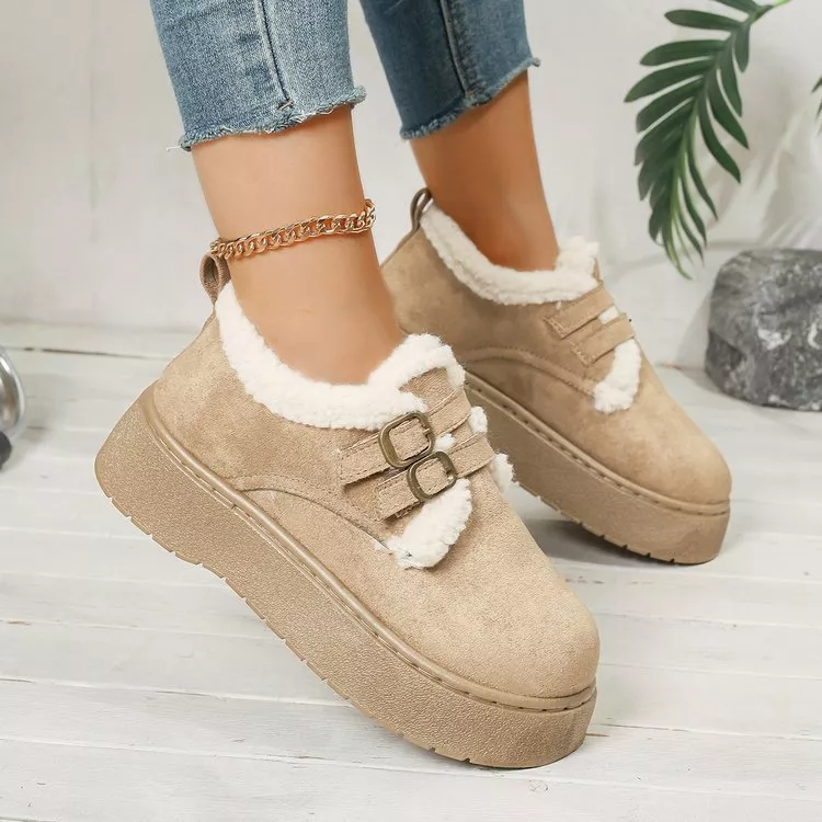 Buckle Strap Faux Fur Trim Platform Boots, image 8