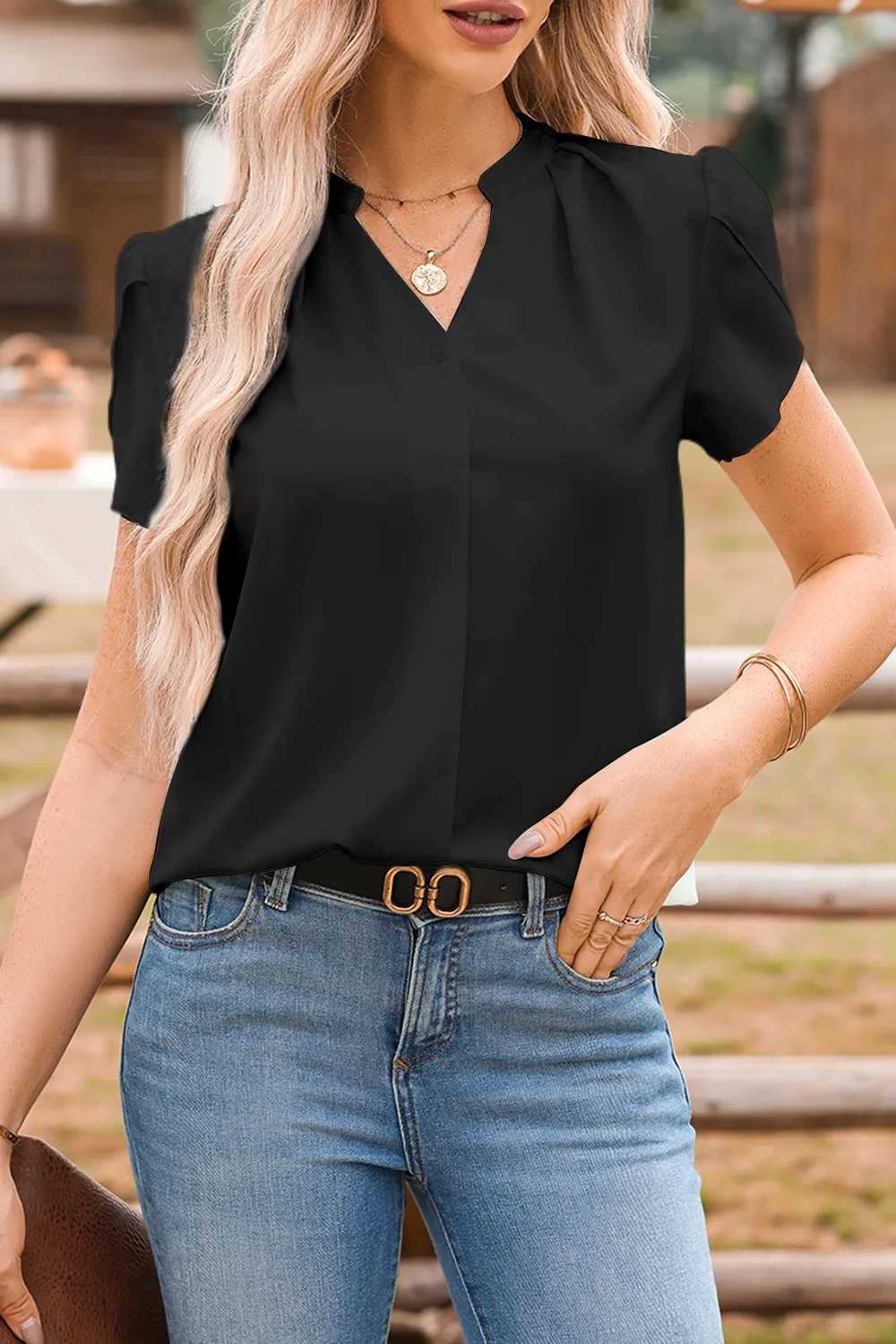 Short Sleeve Notched Blouse, image 22