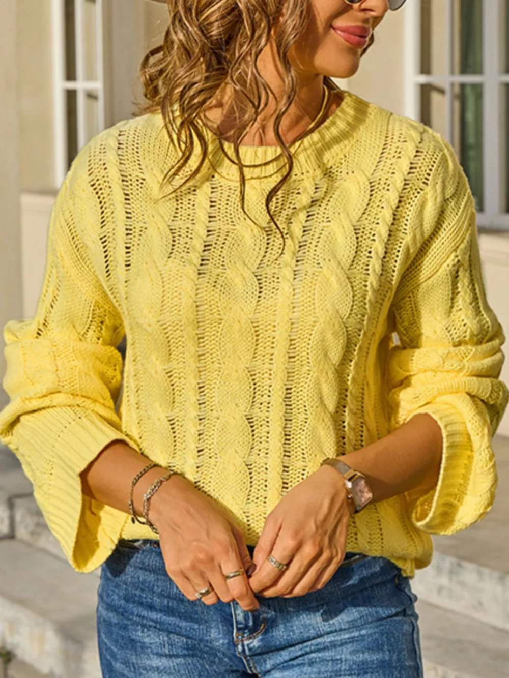 Cable Knit Long Sleeve Sweater, image 16