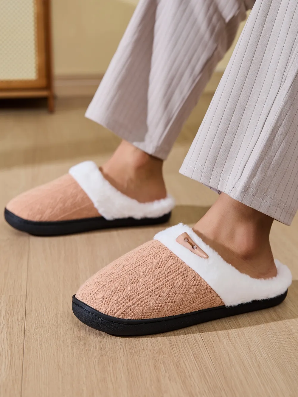 Horn Buckle Furry Texture Flat Slippers, image 21