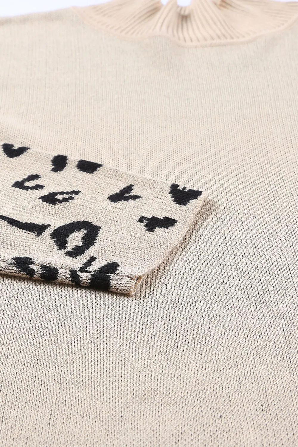 Slit Leopard Mock Neck Dropped Shoulder Sweater, image 13