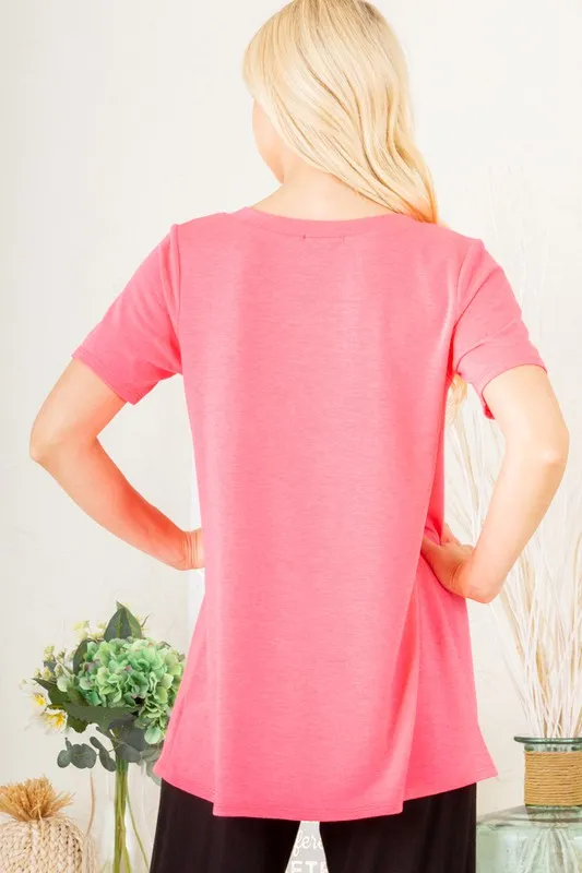 Full Size V-Neck Short Sleeve T-Shirt with Bar Detail Plus Size, image 2