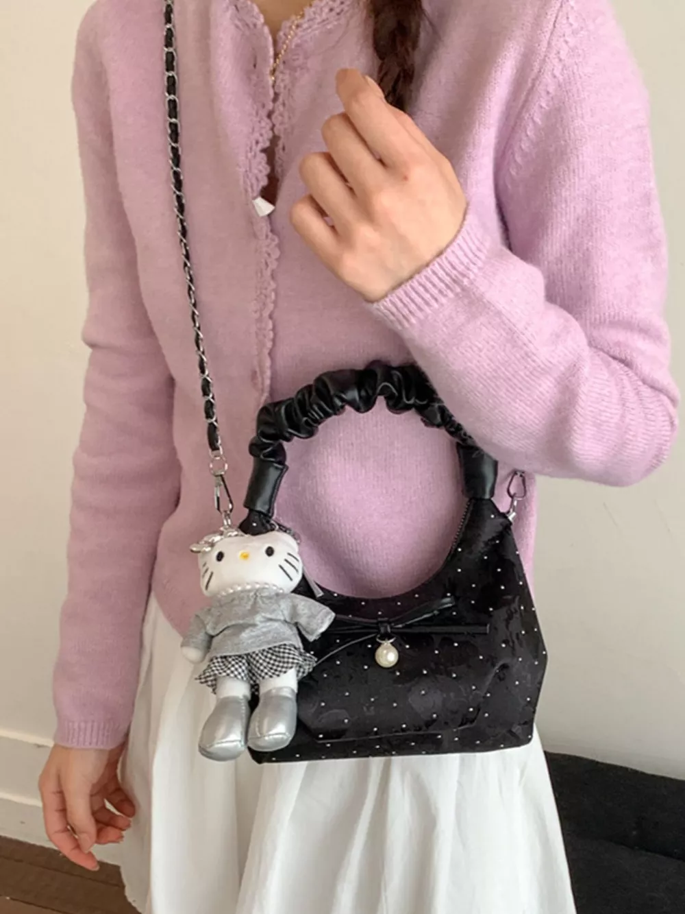 Ruched Handle Polka Dot Handbag, image 2
