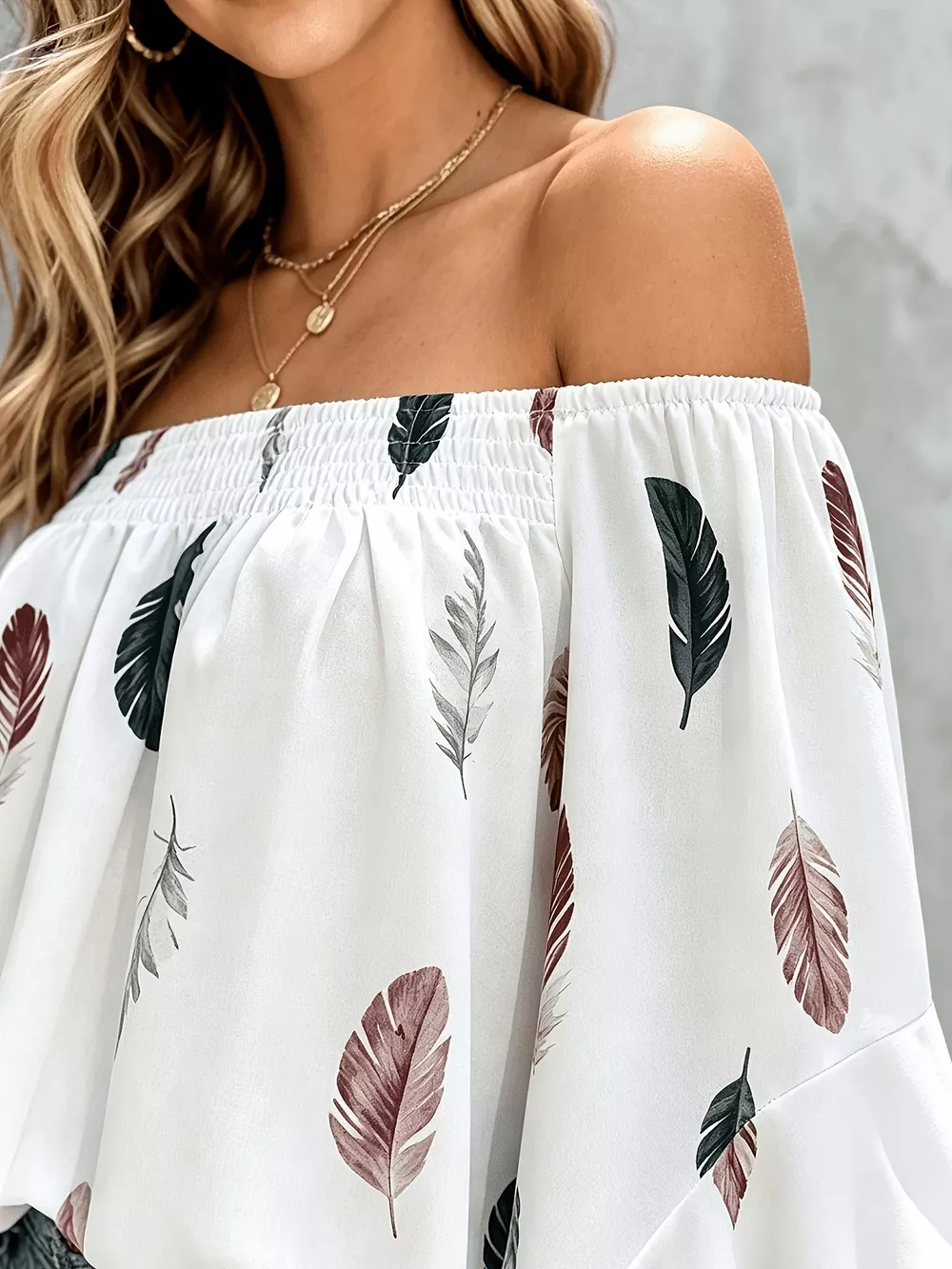Printed Off Shoulder Blouse, image 4