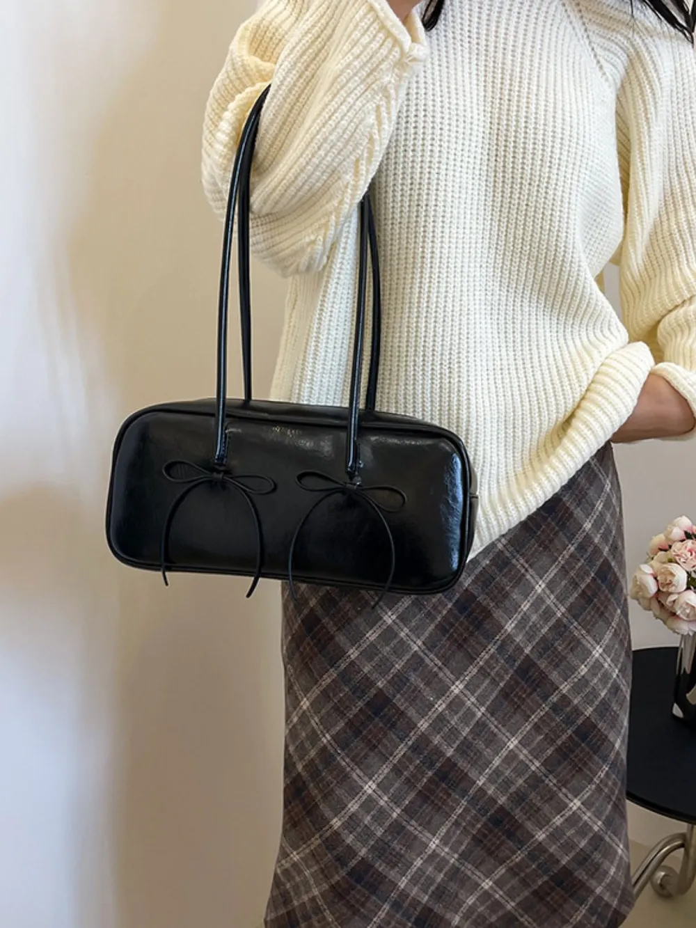 PU Leather Bow Trim Shoulder Bag, image 12