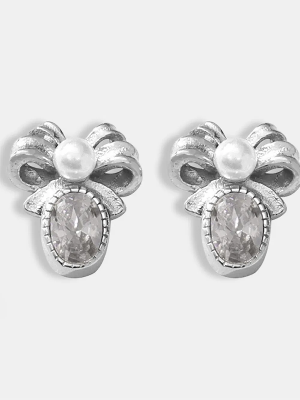 Titanium Steel Bow Stud Earrings, image 5