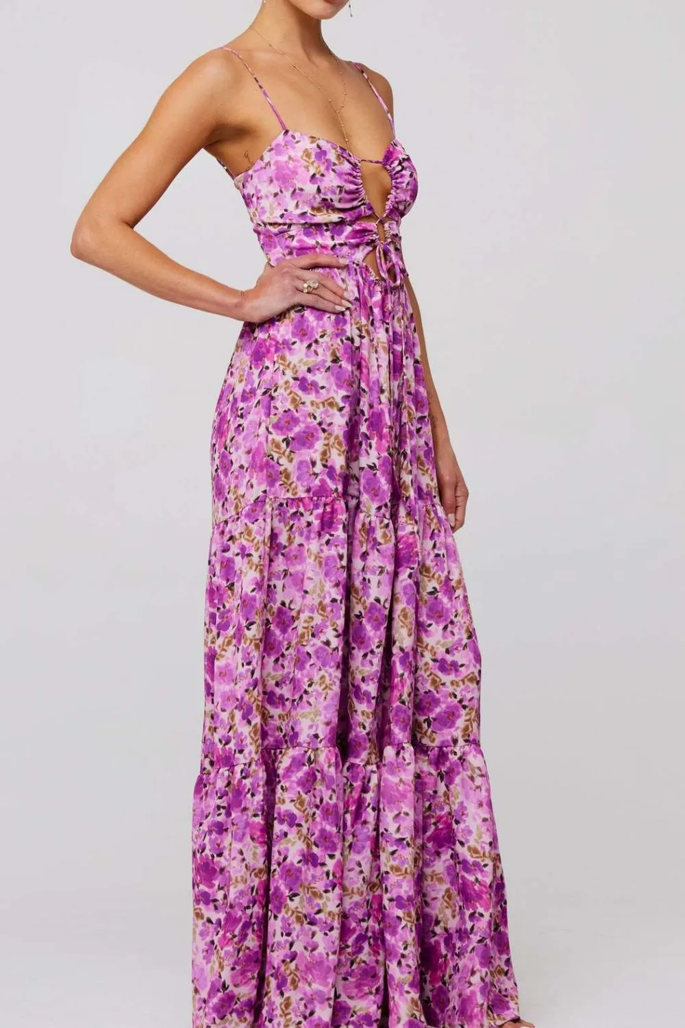 Floral Print Tie Front Tiered Maxi Dress, image 6