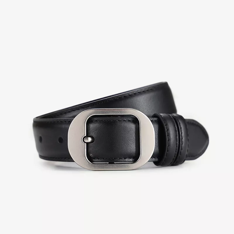 Classic Leather Belt with Silver Buckle