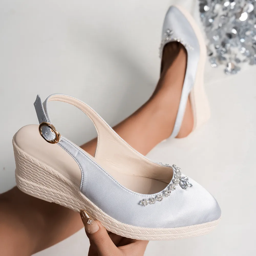 Rhinestone Point Toe Wedge Slingback Sandals, image 3