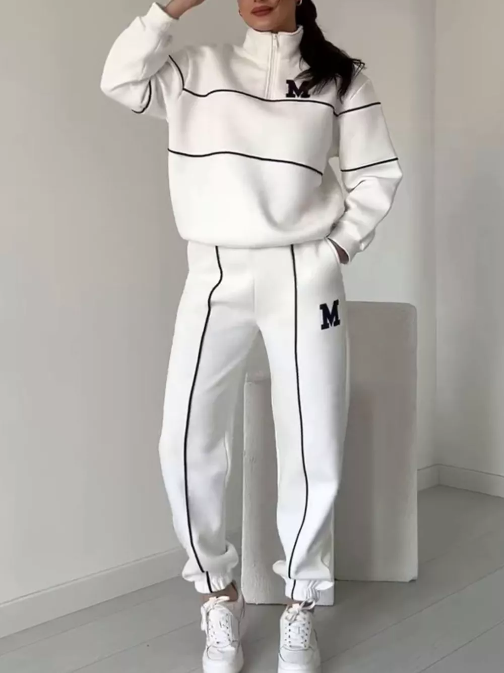 Full Size Striped Quarter Zip Top and Pants Set Plus Size, image 5