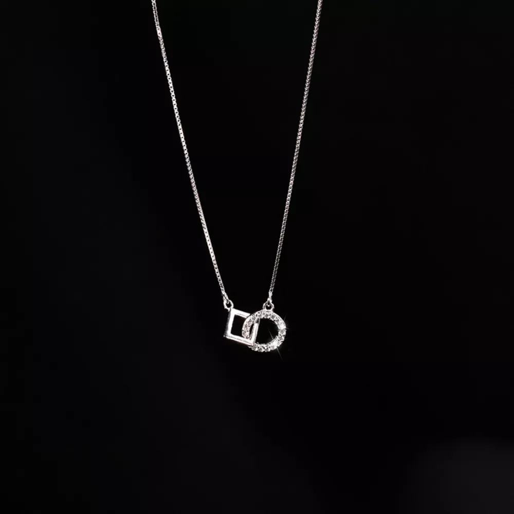 925 Sterling Silver Zircon Geometric Necklace, image 4