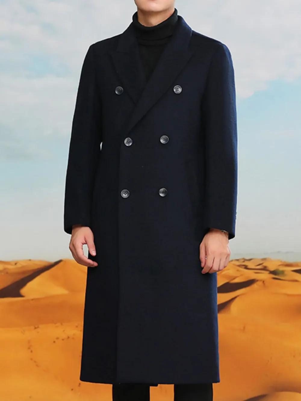 Men's Plus Size Double-Breasted Longline Coat, image 10