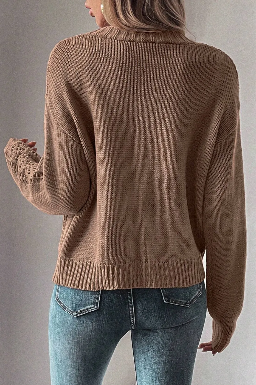 Openwork Button Up Long Sleeve Cardigan, image 11