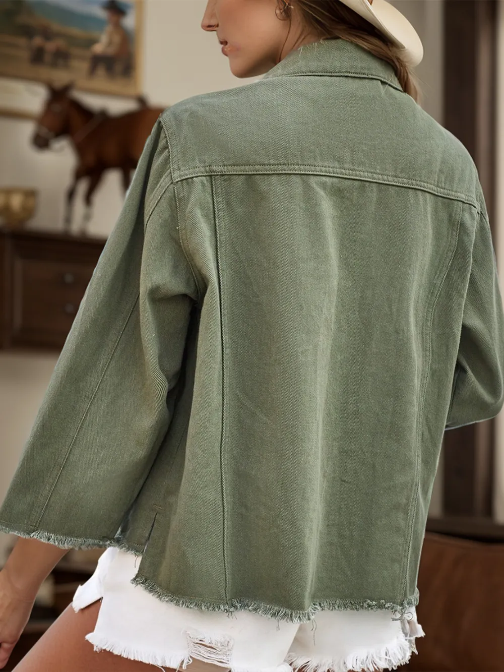 Raw Hem Button Up Denim Jacket, image 3