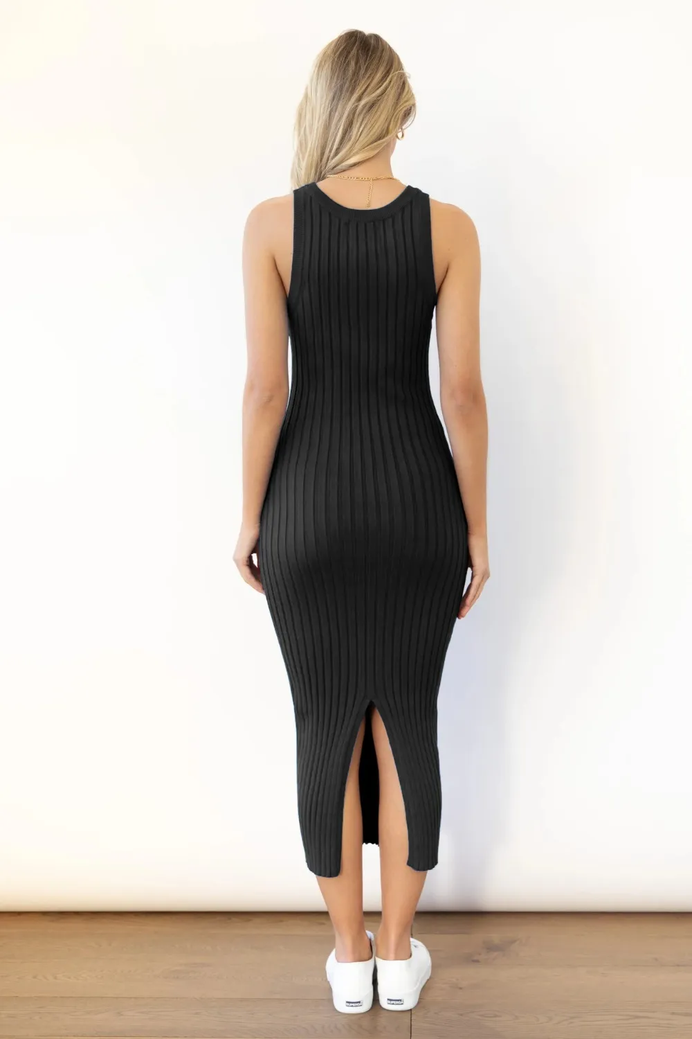 Slit Ribbed Round Neck Sleeveless Dress, image 12