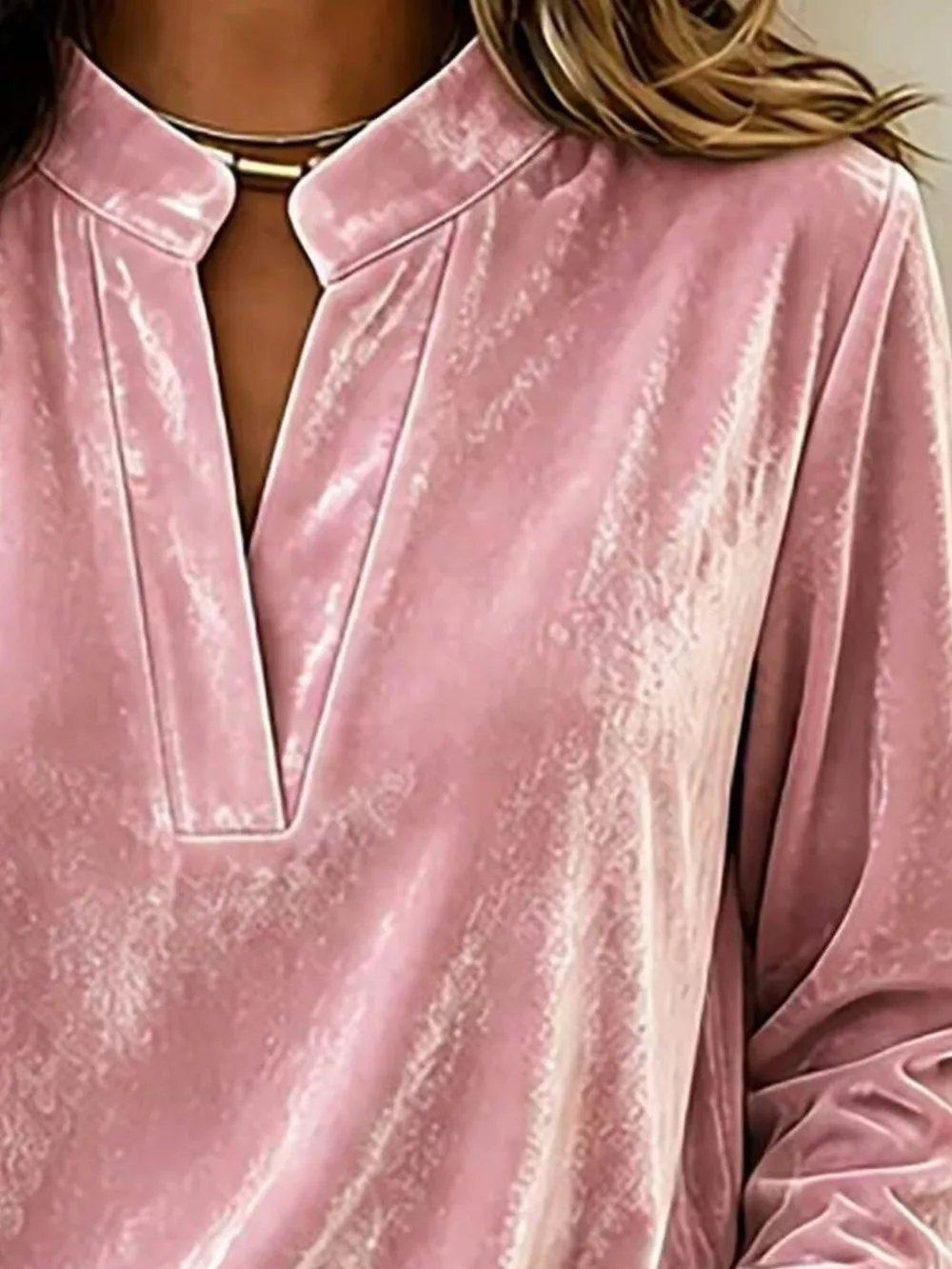 Full Size Velvet Notched Long Sleeve Blouse Plus Size, image 12