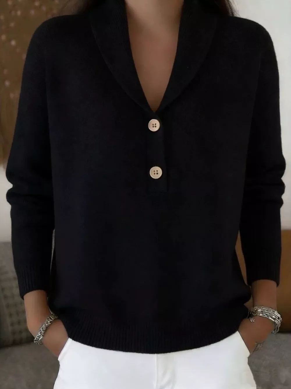 Full Size Button Detail Long Sleeve Sweater Plus Size, image 4