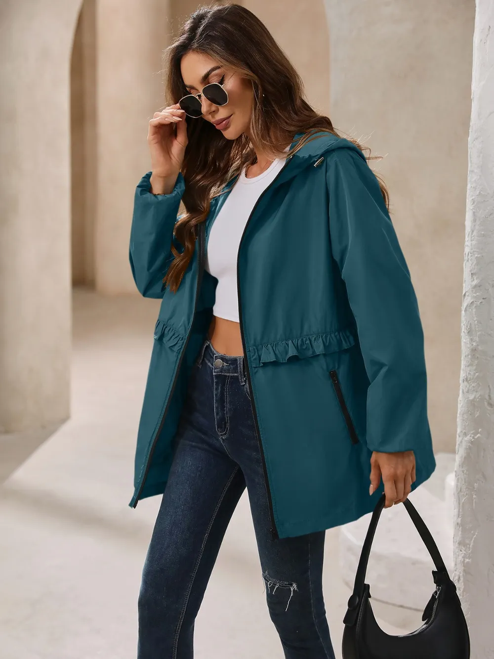 Outdoor Waterproof Long Sleeve Hooded Windbreaker, image 24
