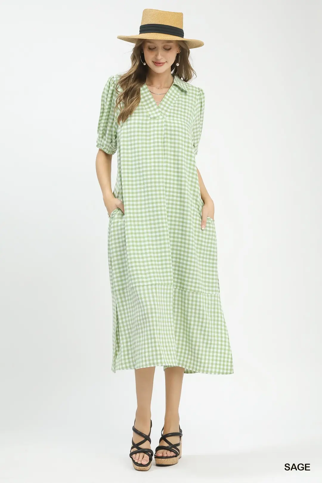 Gingham Midi Dress with Side Pockets, image 4